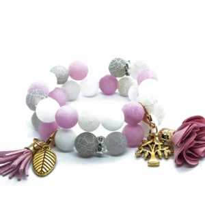 Apyrankes naturaliu akmenu agatas oniksas kalnu kristolas pilka su roziniu