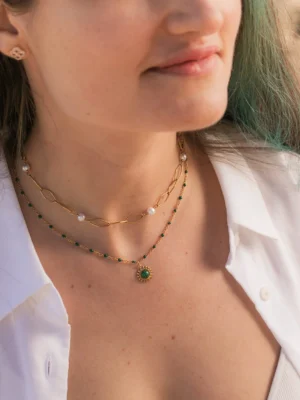 stikliniai perlai malachitas